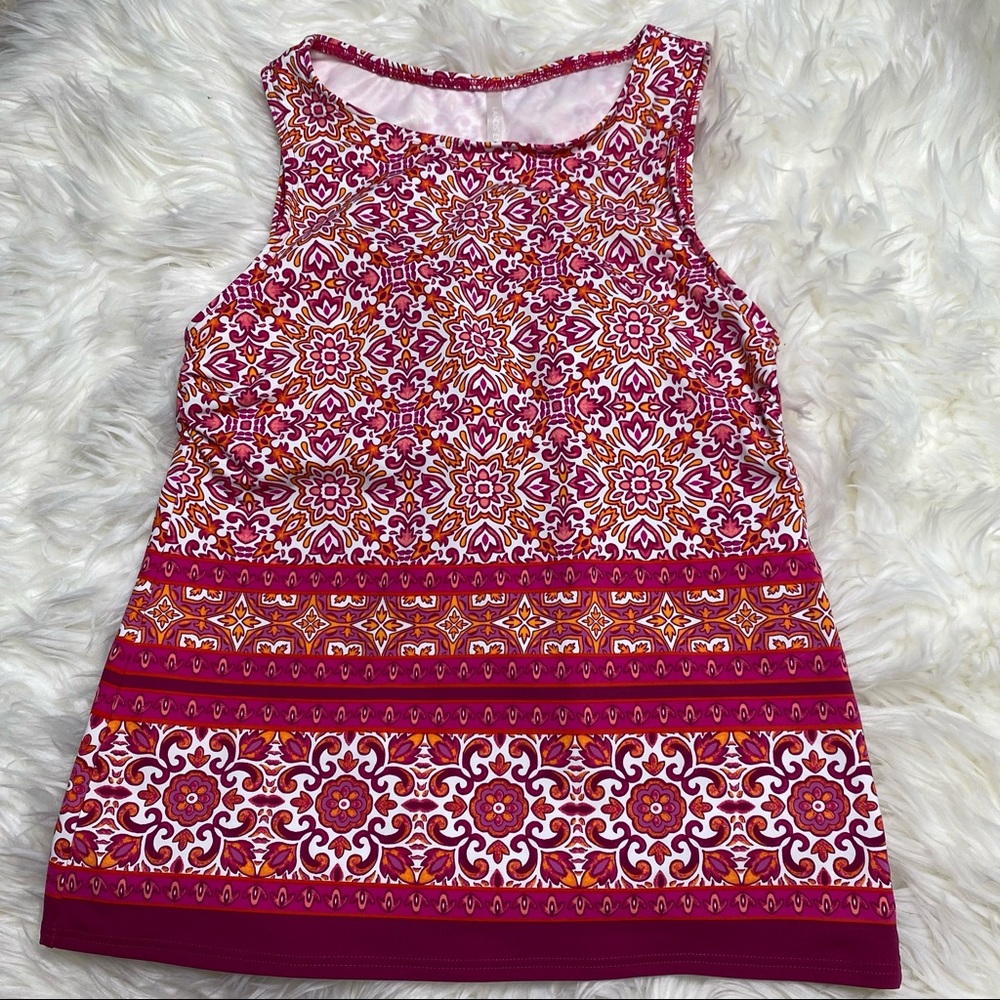 Lands’ End NWOT colorful pink & white tankini top size 4